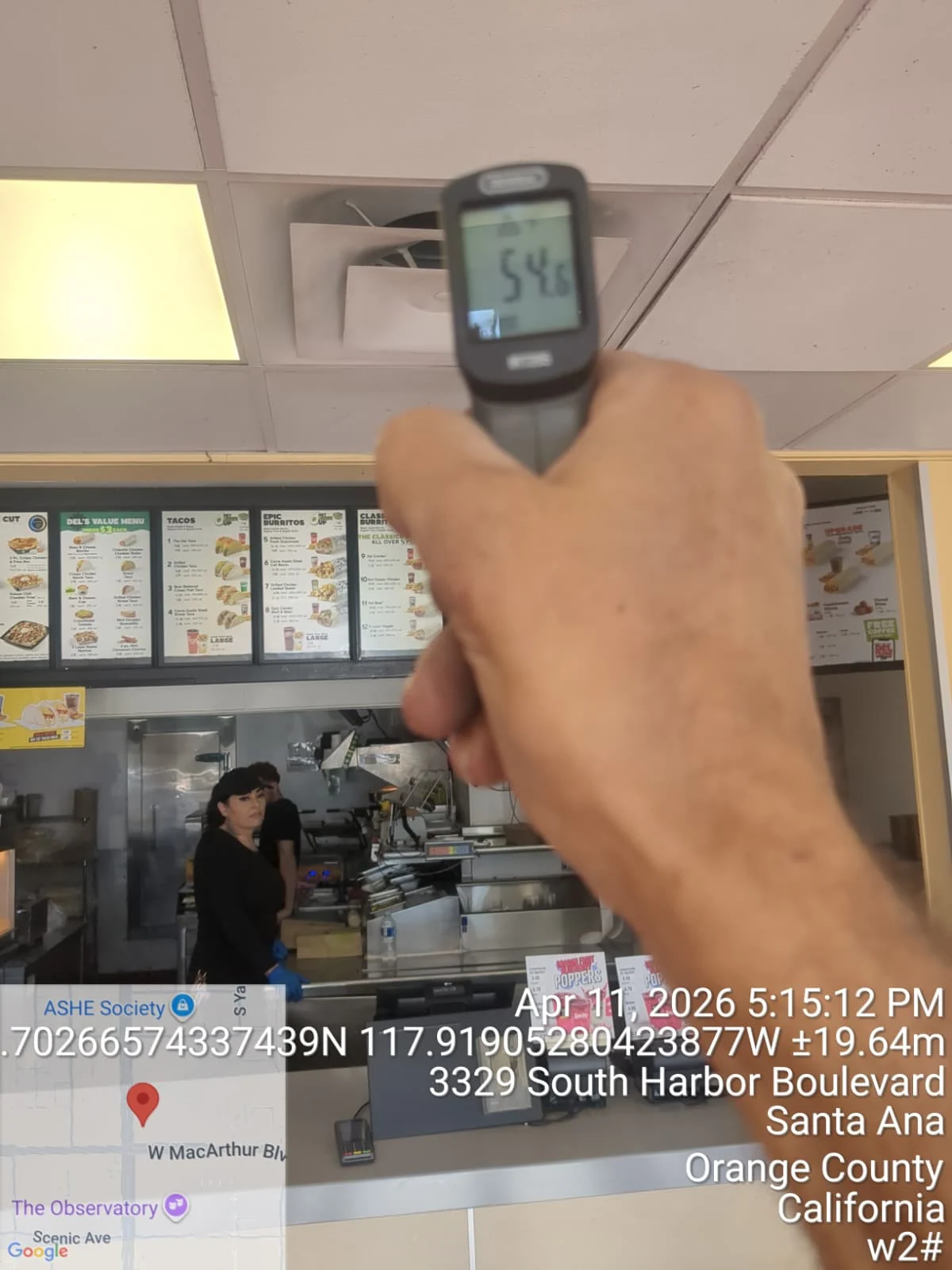 Indoor air quality and airflow temperature check inside a restaurant